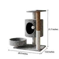Cat Activity Center with House and Hammock, 2-Level Perch featuring Scratching Board, Simple Style Indoor Kitten Play Area for Small Areas