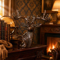Deer Head Sculpture Antique Finish Table Ornament Craftsmanship Home Decor
