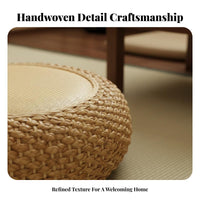 Woven Meditation Seat Thick Padded Round Straw Seat Rattan Meditation Seat Natural Material Japanese Design Floor Stool