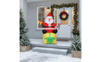 Santa Father Christmas with Candy Cane Inflate Inflatable Santa with Candy Cane Yard Decoration Festive Lighted for Homeowners