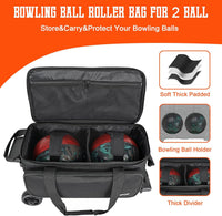 LARIPOP Large Capacity Rolling Two-Ball Bowling Bag