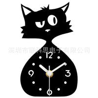 跨境新款卡通可爱斜眼猫座钟桌面时钟创意台钟静音床头钟玄关摆件