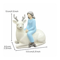 Girl Riding Deer Sculpture Resin Material Deer Statue Tabletop Display Reindeer Figurine for Indoor, Outdoor
