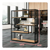 Display Bookcase Freestanding Partition Shelf Industrial Style Bookshelf Multi-tier Display Rack Open Back Metal Wood Bookcase Privacy Screen with Storage Suitable for Office Living Room Entryway Home Decoration