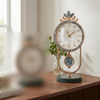Decorative Quartz Timepiece Marble-Style Base Home Decor Ornate
