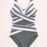 Swimsuit for Girls and Women's Vacation Bathing Suit, Padded Bikini Set with Striped Colour-Block Design for Water Sports
