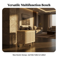 Light Luxury Design Upholstered Shoe Rack Bench Movable Entryway Stool Cream aesthetic Home Organization With Storage Shelf for Families, Homeowners, Renters, Hallway, Living Room, Bedroom, Closet