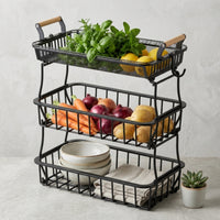 3-Tier Fruit Basket Wire Mesh Three-Tier Fruit Basket Stable Kitchen Organizer with Hooks for Pantry
