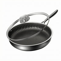 Lidded Frying Pan Lid Included Stainless Steel Frying Pan Patterned Side Walls Cookware for Stovetop Cooking