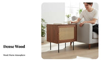 Rattan Door Nightstand Sturdy Wood Construction Bedside Table Vintage Design Versatile for Homeowners, Students, Bedroom