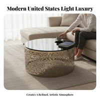 Circular Table with Floral Cutcarved Opening Base Marble Surface Round Pedestal Table Stable Build Adaptable for Residents