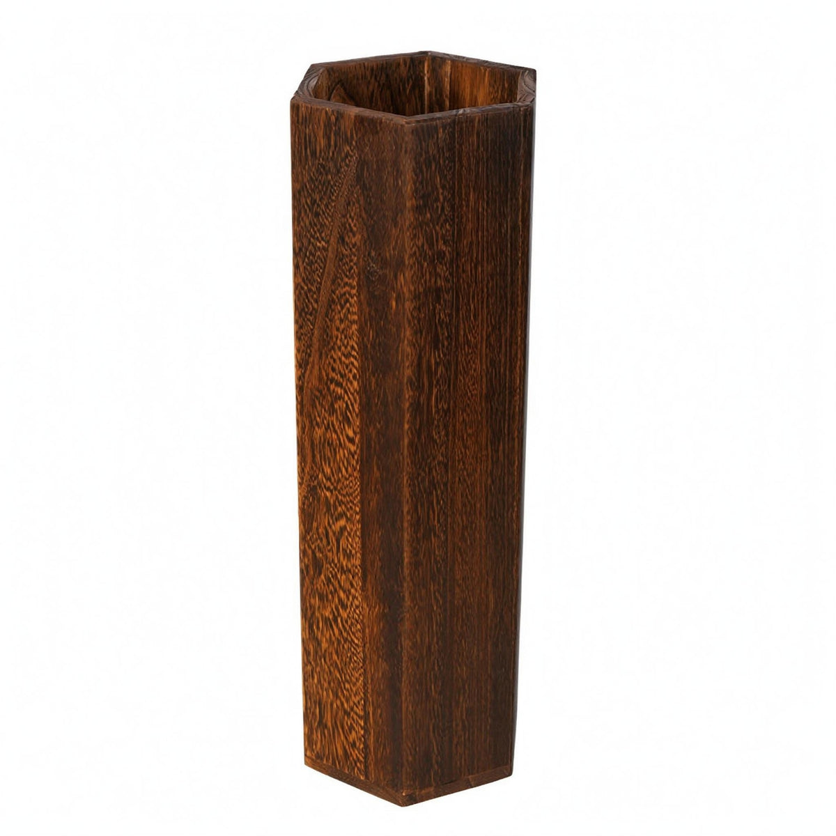 Wooden Umbrella Stand Dark Brown Hexagonal Umbrella Holder Open-Top