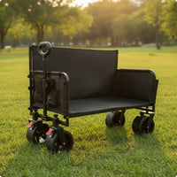 Convertible Camping Wagon 2-in-1 Folding Cart with Seat Wagon with Seats Portable Lounge Cart Quick-Fold for Campers, Picnics