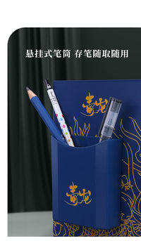 国潮风可伸缩书立架带笔筒桌面书本收纳书夹固定书本书书桌书架隔书挡板折叠书架书籍收纳神器书立架办公室 国潮风带笔筒-黑色朱雀