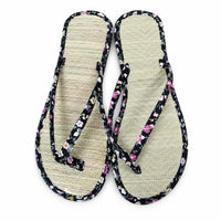 Floral Flip Flops Flat Sole Straw Footbed Sandals Slip-On