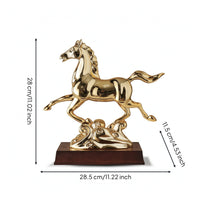 Horse Statue with Wooden Base Designed Running Horse Ornament Carved Sculpture for Housewarming