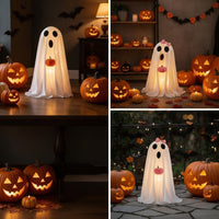 Light-up Glowing Ghost Tabletop Ghost with Pumpkin Glow in the Dark Figures Spooky for Halloween, Entryway, Porch