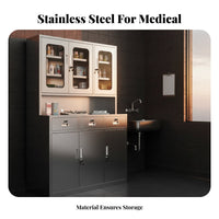 Rust-Proof Stainless Steel Medical Cabinet Anti Medical Facility Supply Cabinet Easy to Clean Glass Door Medicine Safe Lockable with Key for Hospital, Pharmacy, Oral Health Office, Laboratory