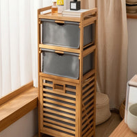 Tilt Out Laundry Hamper Narrow Storage Cabinet Compact Freestanding Shelf with Drawers for Bedroom