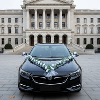 Wedding Car Flower Kit Realistic Faux Flowers V-Shape Car Hood Decoration Bridal Vehicle Floral Decor Easy to Install Paint-Safe