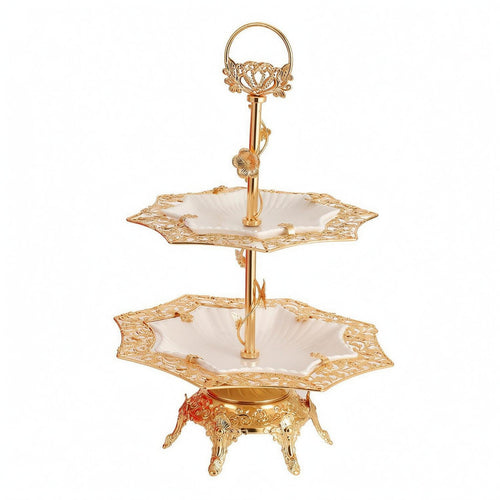 Glass Fruit Tray Stand Openwork Double-Tier Tray Stand Decorative Tableware