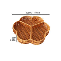 Woven Divided Serving Tray Rustic Style Fruit and Snack Serving Tray Hollow-out Design Flower Shaped Snack Basket for Living Room, Tabletop, Party