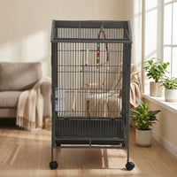 Extra Large Bird Cage with Peak Roof, Low Carbon Steel Wire Large Parrot Cage with Wheels, Indoor Outdoor Habitat Including 3 Perches