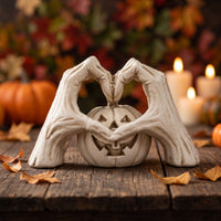 Pumpkin with Fond Clasp Festive Halloween Pumpkin Statue Whitewashed Jack-O'-Lantern Figurine for Desk, Shelf, Windowsill