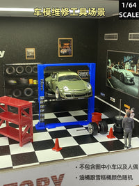 1:64 Scale Car Repair Scene Gantry Lift Model with Tools for Mini GT and Hot Wheels