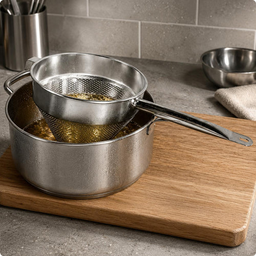 Conical Mesh Strainer Flat Handle Kitchen Utensil Hanging Hole