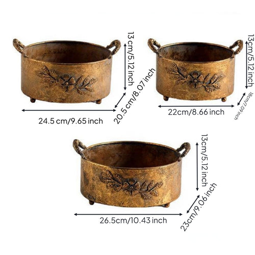 3 Pieces Antique Flower Pot Set Double Handle Embossed Pot Garden Decor for Balcony