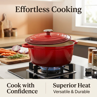 Round Cast Iron Dutch Oven with Lid, Enamelled Cast Iron Casserole Dish, Thick Cast Iron Soup Pot for Stewing and Braising