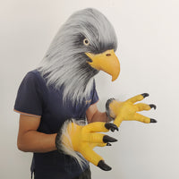 跨境热卖毛绒老鹰Cosplay面具爪子手套直播派对装逼服装乳胶头套