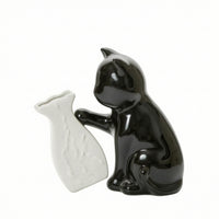 Ceramic Cat Vase Matte Vase with Cat Figure Artistic for Living Room, Entryway