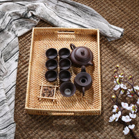 Handwoven Plastic Rattan-Style Tray for Tea and Storage