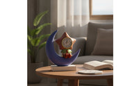 Table Clock with Figurine Whimsical Tabletop Clock Decorative Ornament Celestial Crescent Moon Statue Analog for Desk
