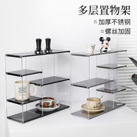 Stainless Steel and Acrylic Desktop Cup Holder, Multi-layer Display Rack, Modern Simple Style