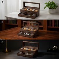 6-Slot Watch Display Case with Glass Lid Tabletop Watch Box with Drawer Clear Jewelry Drawer Organizer Safeguarding for Boutique