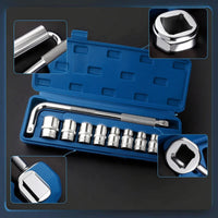 10 Pieces Ratchet Socket Tool Set with Case Chrome-Finished Socket Wrench Set Textured Gripping Tools for Cyclists, Mechanics, Roadside Repair