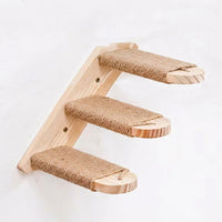 Wall Mounted Cat Shelves and Steps, Wood Climbing Ladder with Sisal Rope, Multi-Tier Indoor Stairs for Play and Rest, Light Wood and Beige Design