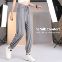 Gym Joggers for Women UK with Ice Silk Material for Running, Lightweight Ladies Trousers with Drawstring Waist, in Thin