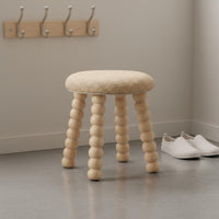 Woven Stool Rounded Design Round Wooden Stool Decorative Accent Wooden Vanity Seat for Bedroom, Entryway