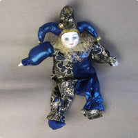 Smiling Clown Doll Handmade Poseable Harlequin Doll Colorful Costume Hanging Clown Figurine for Collectors, Desktop, Shelf