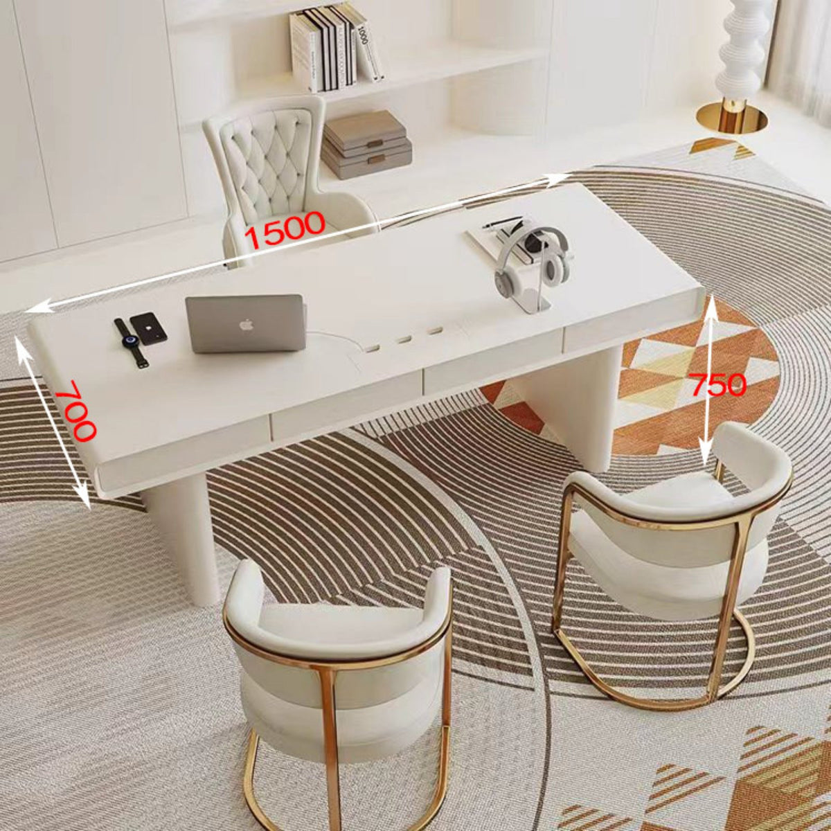 Varnish Ed Computer Desk Light High-End Design French Design Vanity Desk Baked Varnish Finish Large Office Table for Nail Technicians, Women