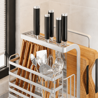 304 Stainless Steel Utensil Holder, Kitchen Organizer for Countertop, Multi-functional Space Saving Rack with Pot Lid & Chopstick Holder