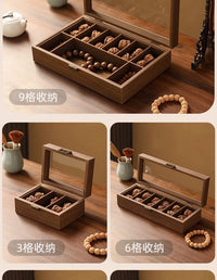 Walnut Wood Storage Box for Walnuts and Bracelets, Transparent Lid, Large Capacity