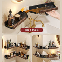 Walnut Folding Bathroom Shelf No-Drill Wall Mounted Storage Rack