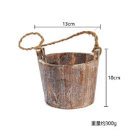 美式农村实木麻绳壁挂花盆桶多肉植物园林小水桶盆栽容器花桶
