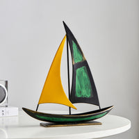 Metal Sailboat Ornament Yellow Sail Sailboat Desk Decoration Extended Base