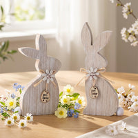 Easter Bunny Figurine Set Easter Table Decor Cute Handcrafted Wooden Bunnies Decorations for Shelf, Tabletop Display, Centerpiece